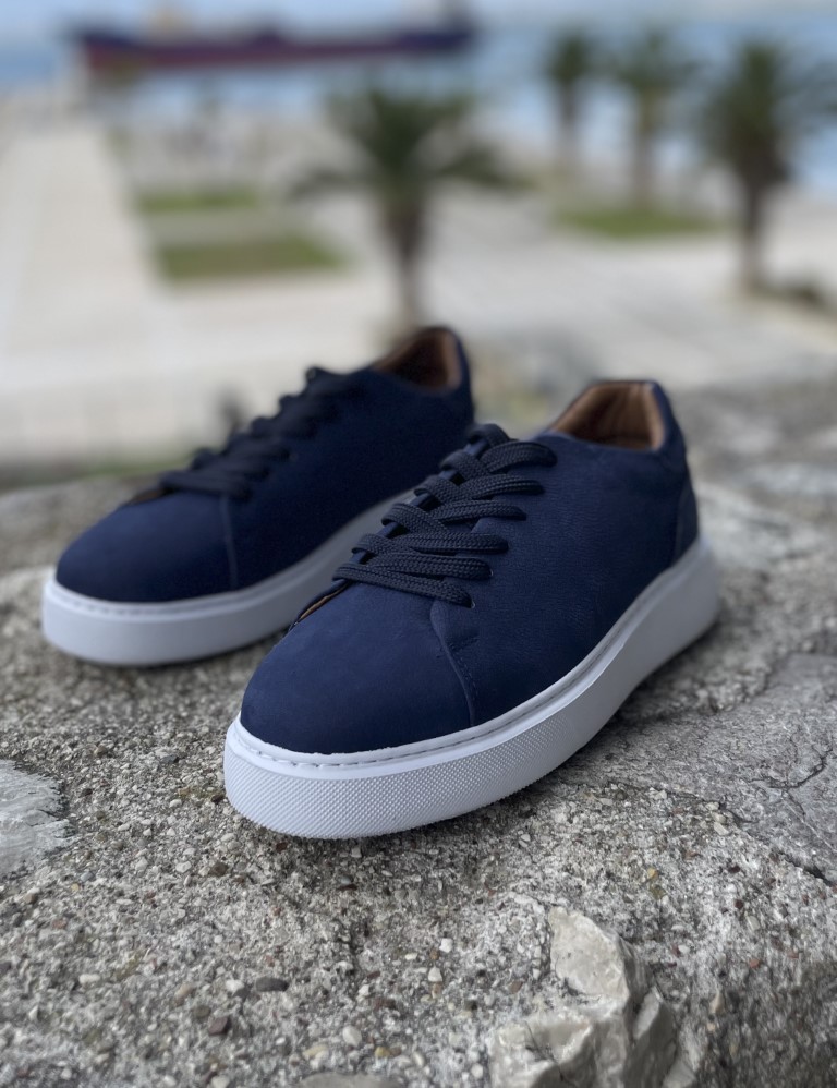 Ανδρικά μπλε δερμάτινα casual sneakers HG175544 φωτογραφία